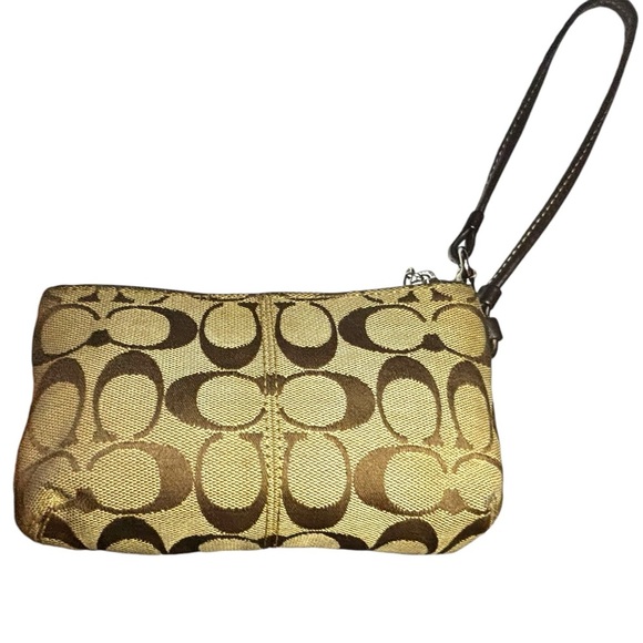 Coach Vintage Double Wristlet Signature Tan Canvas Brown Leather Trim Turnlock - Picture 3 of 15